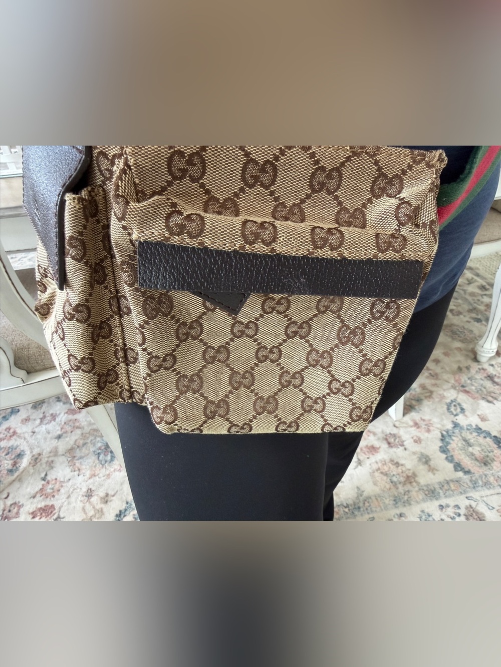 Gucci Beige and Brown GG Canvas Shoulder/waist Bag with Dark Brown Leather Flap - Picture 3 of 11